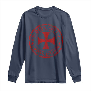 Deus Vult Ordo Silentium Knights Templar Est 1119 Long Sleeve Shirt Crusader Cross TS11 Navy Print Your Wear