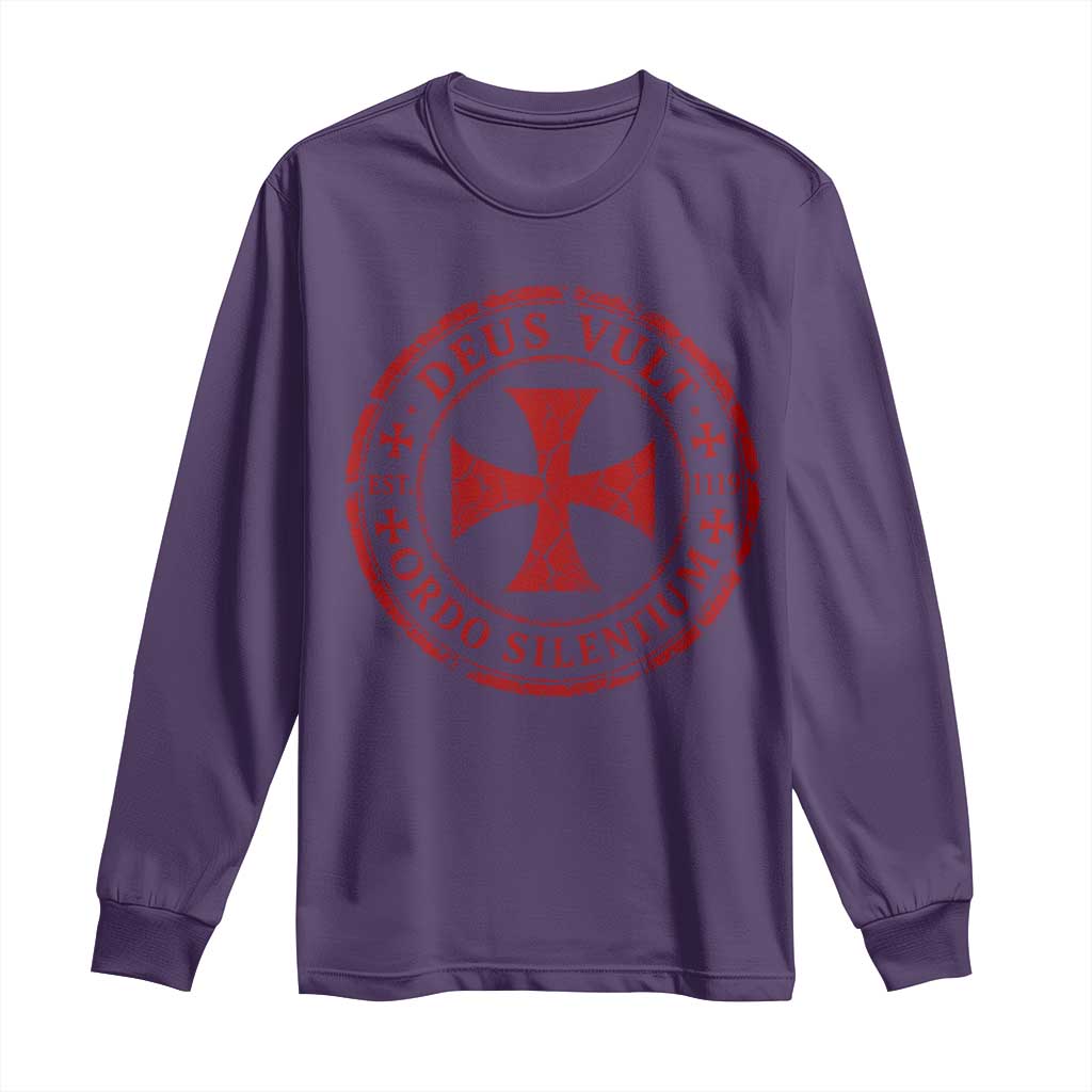 Deus Vult Ordo Silentium Knights Templar Est 1119 Long Sleeve Shirt Crusader Cross TS11 Purple Print Your Wear