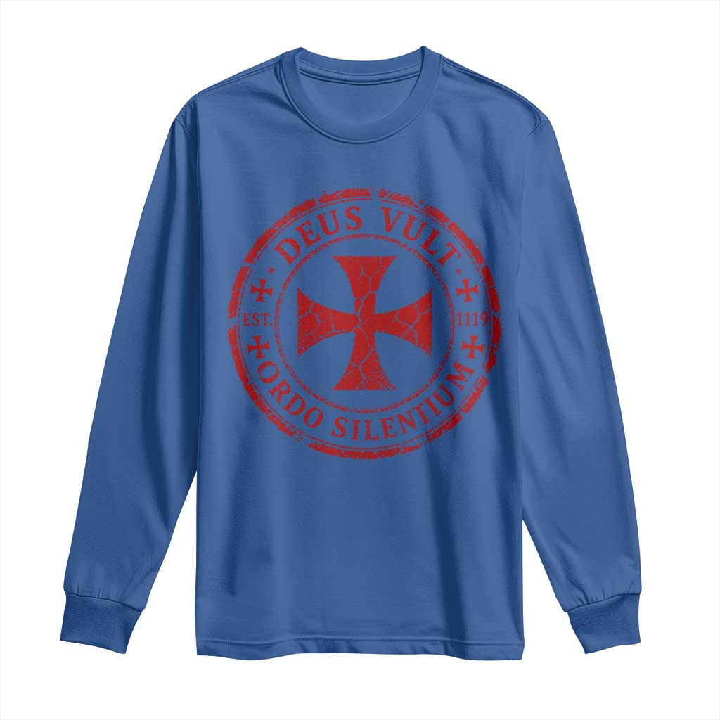 Deus Vult Ordo Silentium Knights Templar Est 1119 Long Sleeve Shirt Crusader Cross TS11 Royal Blue Print Your Wear