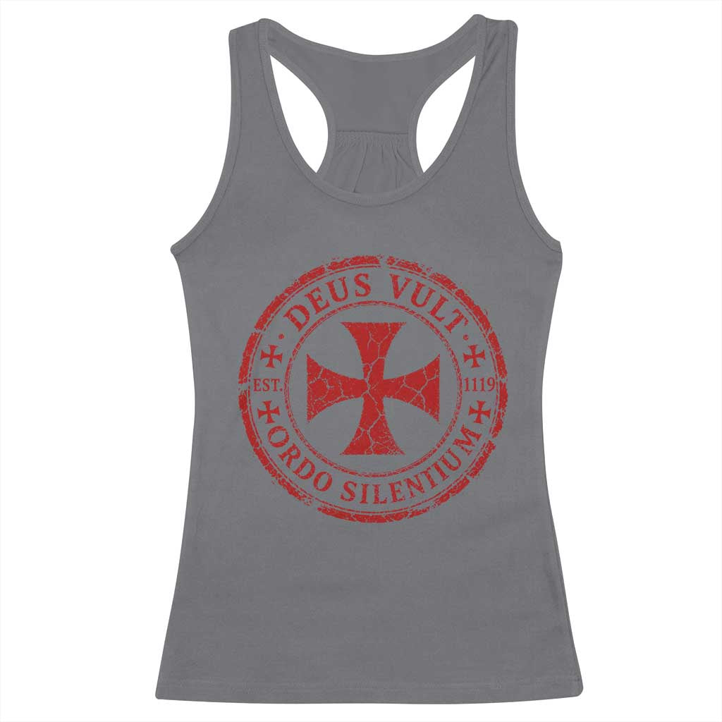Deus Vult Ordo Silentium Knights Templar Est 1119 Racerback Tank Top Crusader Cross TS11 Charcoal Print Your Wear