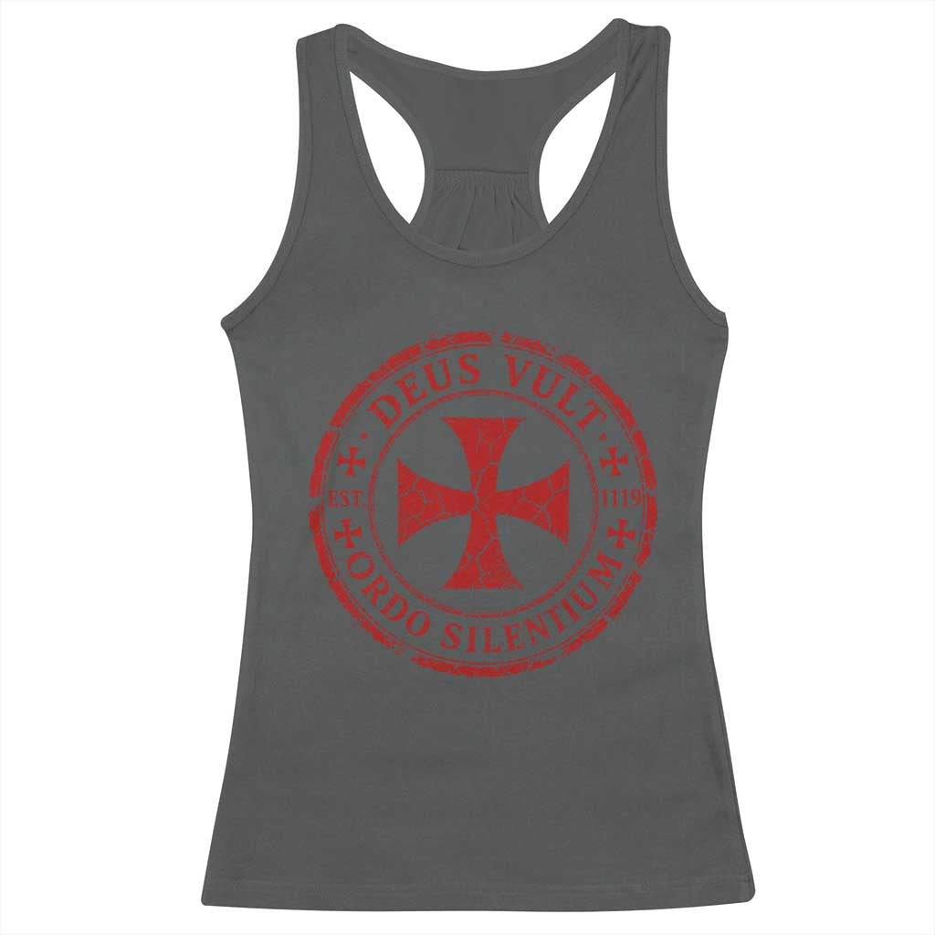 Deus Vult Ordo Silentium Knights Templar Est 1119 Racerback Tank Top Crusader Cross TS11 Dark Heather Print Your Wear