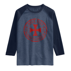 Deus Vult Ordo Silentium Knights Templar Est 1119 Raglan Shirt Crusader Cross TS11 Heather Denim Navy Print Your Wear