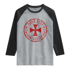 Deus Vult Ordo Silentium Knights Templar Est 1119 Raglan Shirt Crusader Cross TS11 Heather Gray Black Print Your Wear
