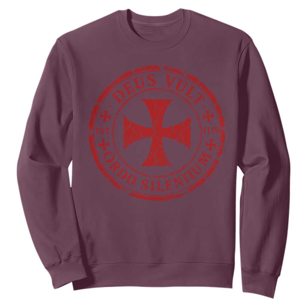Deus Vult Ordo Silentium Knights Templar Est 1119 Sweatshirt Crusader Cross TS11 Maroon Print Your Wear