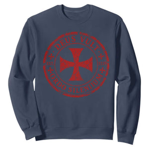 Deus Vult Ordo Silentium Knights Templar Est 1119 Sweatshirt Crusader Cross TS11 Navy Print Your Wear