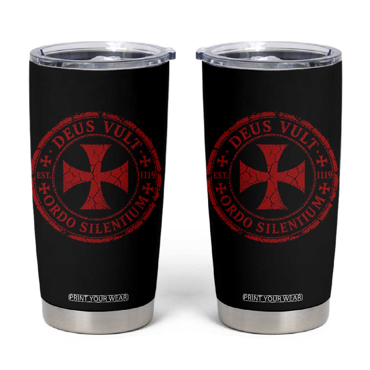 Deus Vult Ordo Silentium Knights Templar Est 1119 Tumbler Cup Crusader Cross TS11 Black Print Your Wear