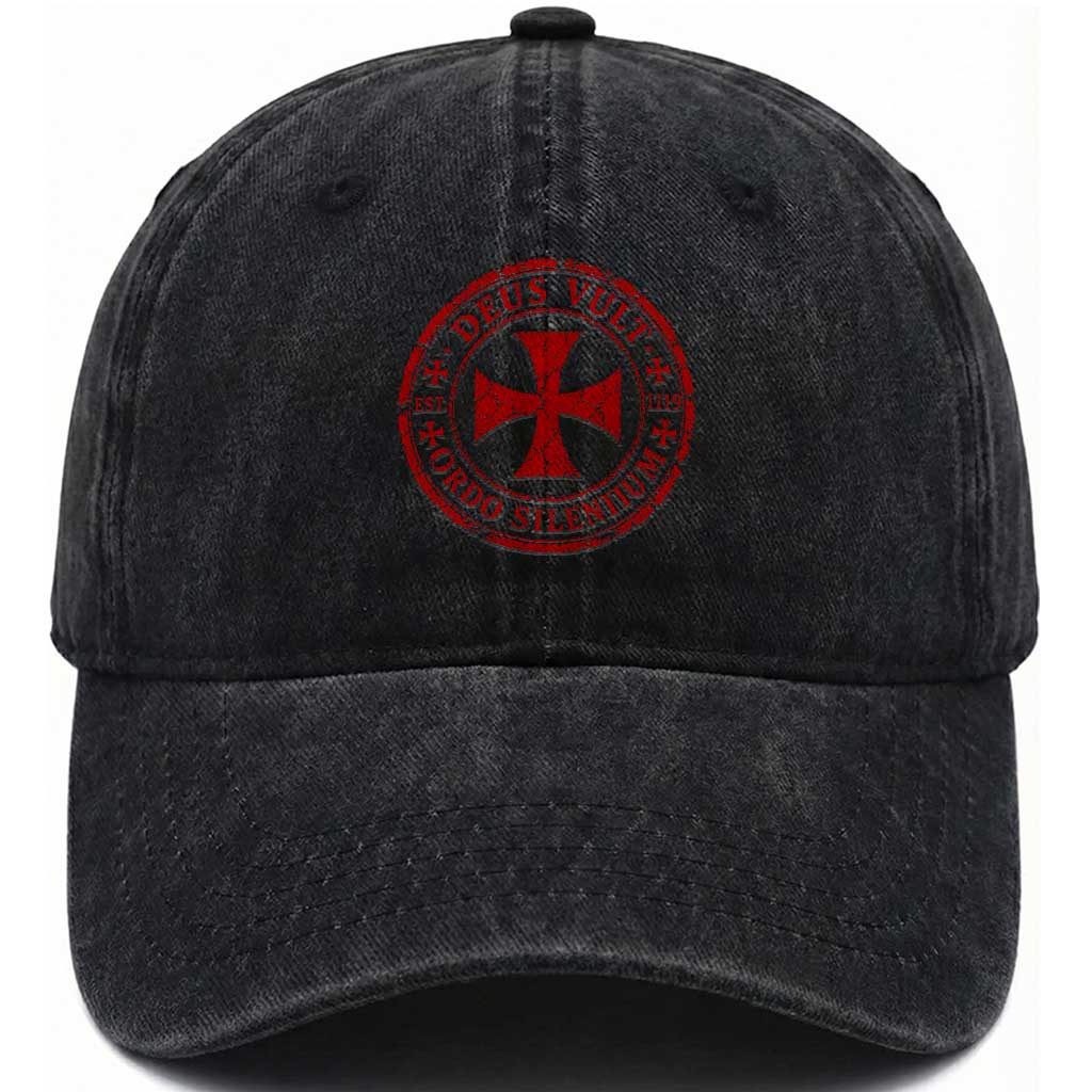 Deus Vult Ordo Silentium Knights Templar Est 1119 Washed Cotton Baseball Cap Crusader Cross TS11 Print Your Wear