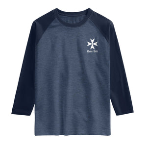 Knights Hospitaller Maltese Cross Catholic Christian Deus Vult Raglan Shirt TS11 Heather Denim Navy Print Your Wear