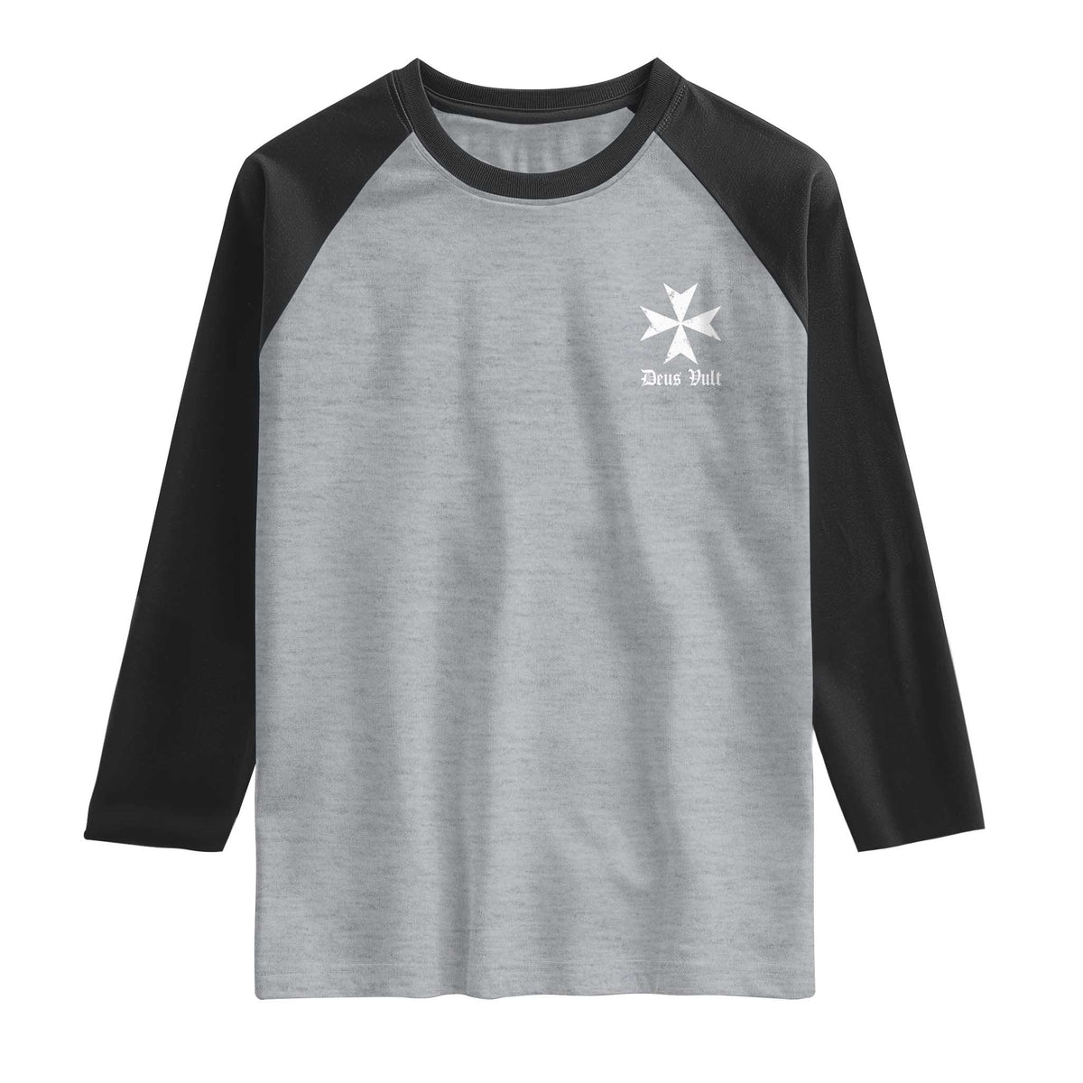 Knights Hospitaller Maltese Cross Catholic Christian Deus Vult Raglan Shirt TS11 Heather Gray Black Print Your Wear