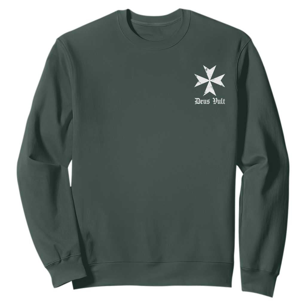 Knights Hospitaller Maltese Cross Catholic Christian Deus Vult Sweatshirt TS11 Dark Forest Green Print Your Wear