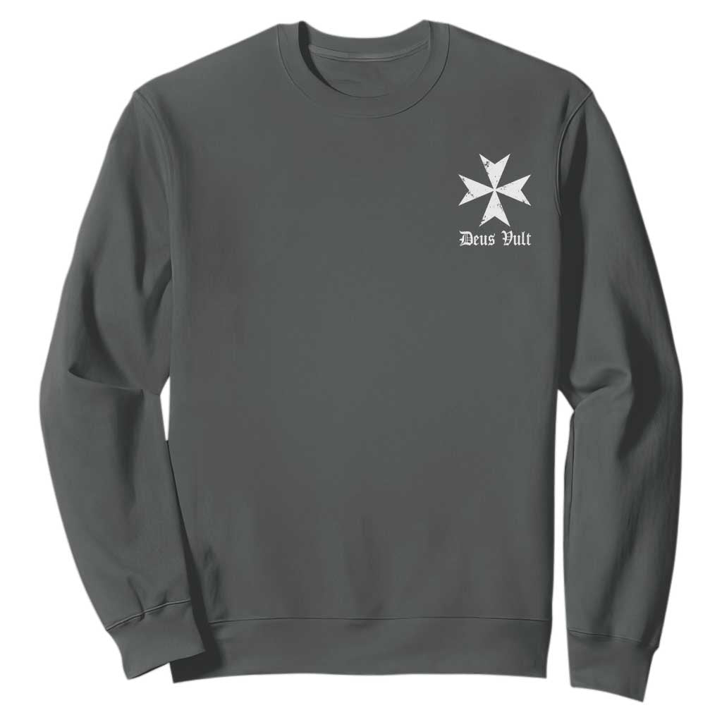 Knights Hospitaller Maltese Cross Catholic Christian Deus Vult Sweatshirt TS11 Dark Heather Print Your Wear