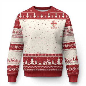 Deus Vult Catholic Knight Templar Jerusalem Cross Ugly Christmas Sweater TS11 Beige Red Print Your Wear