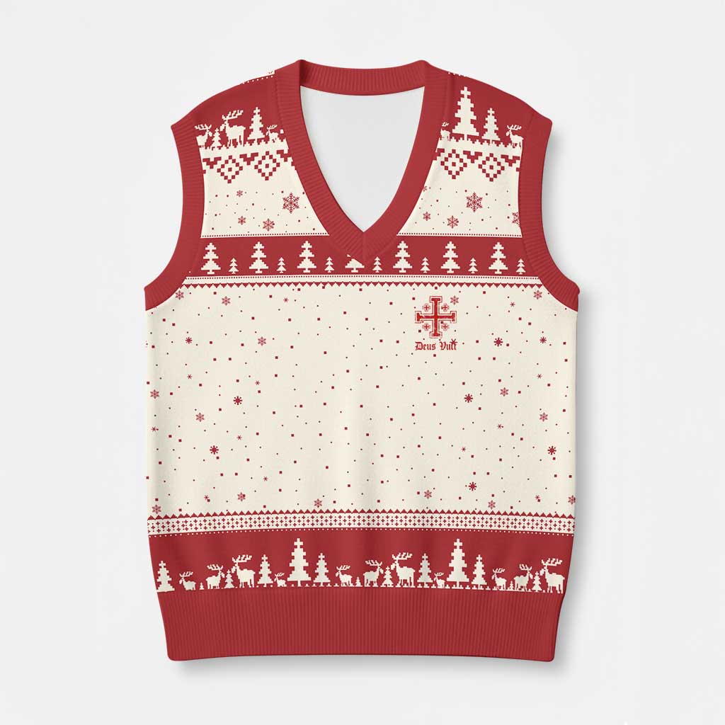 Deus Vult Catholic Knight Templar Jerusalem Cross V-Neck Knit Sweater Vest TS11 Beige Red Print Your Wear