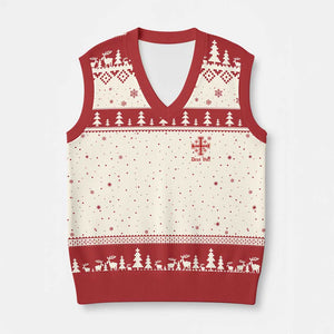 Deus Vult Catholic Knight Templar Jerusalem Cross V-Neck Knit Sweater Vest TS11 Beige Red Print Your Wear