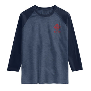 Deus Vult Catholic Knight Templar Jerusalem Cross Raglan Shirt TS11 Heather Denim Navy Print Your Wear