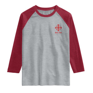 Deus Vult Catholic Knight Templar Jerusalem Cross Raglan Shirt TS11 Heather Gray Heather Red Print Your Wear