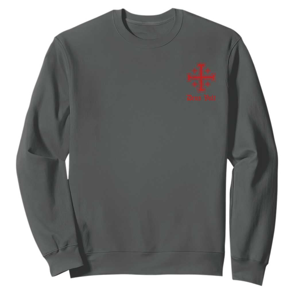 Deus Vult Catholic Knight Templar Jerusalem Cross Sweatshirt TS11 Dark Heather Print Your Wear