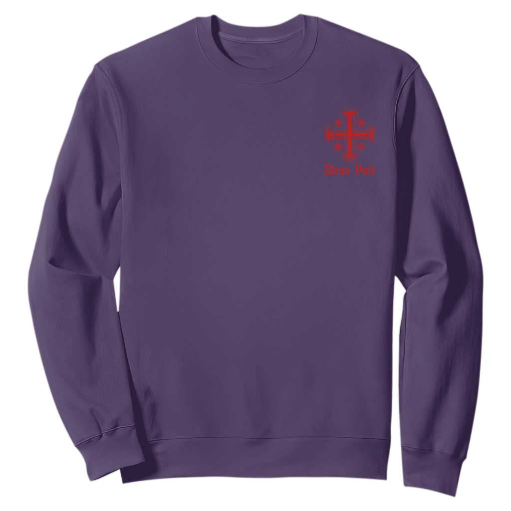 Deus Vult Catholic Knight Templar Jerusalem Cross Sweatshirt TS11 Purple Print Your Wear