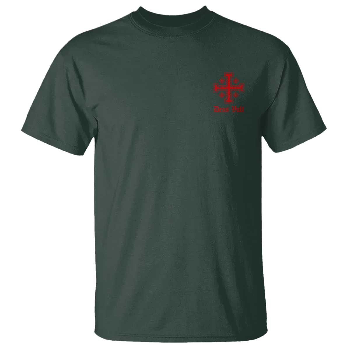 Deus Vult Catholic Knight Templar Jerusalem Cross T Shirt TS11 Dark Forest Green Print Your Wear
