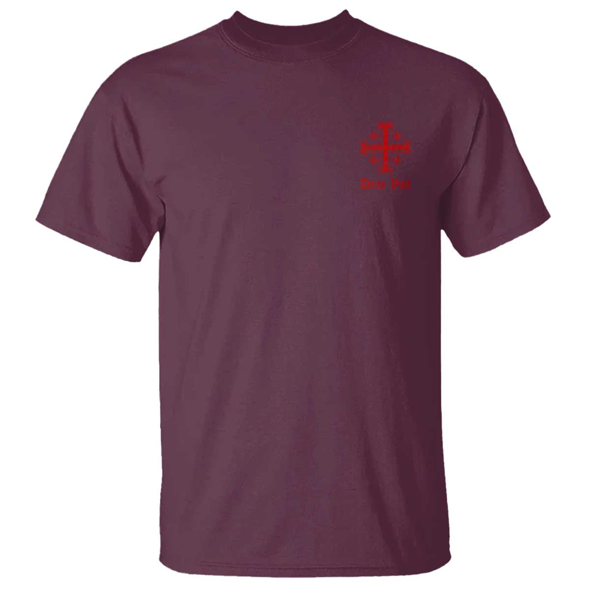 Deus Vult Catholic Knight Templar Jerusalem Cross T Shirt TS11 Maroon Print Your Wear