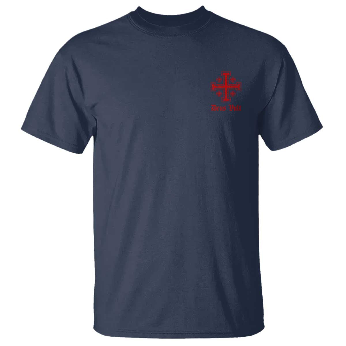 Deus Vult Catholic Knight Templar Jerusalem Cross T Shirt TS11 Navy Print Your Wear