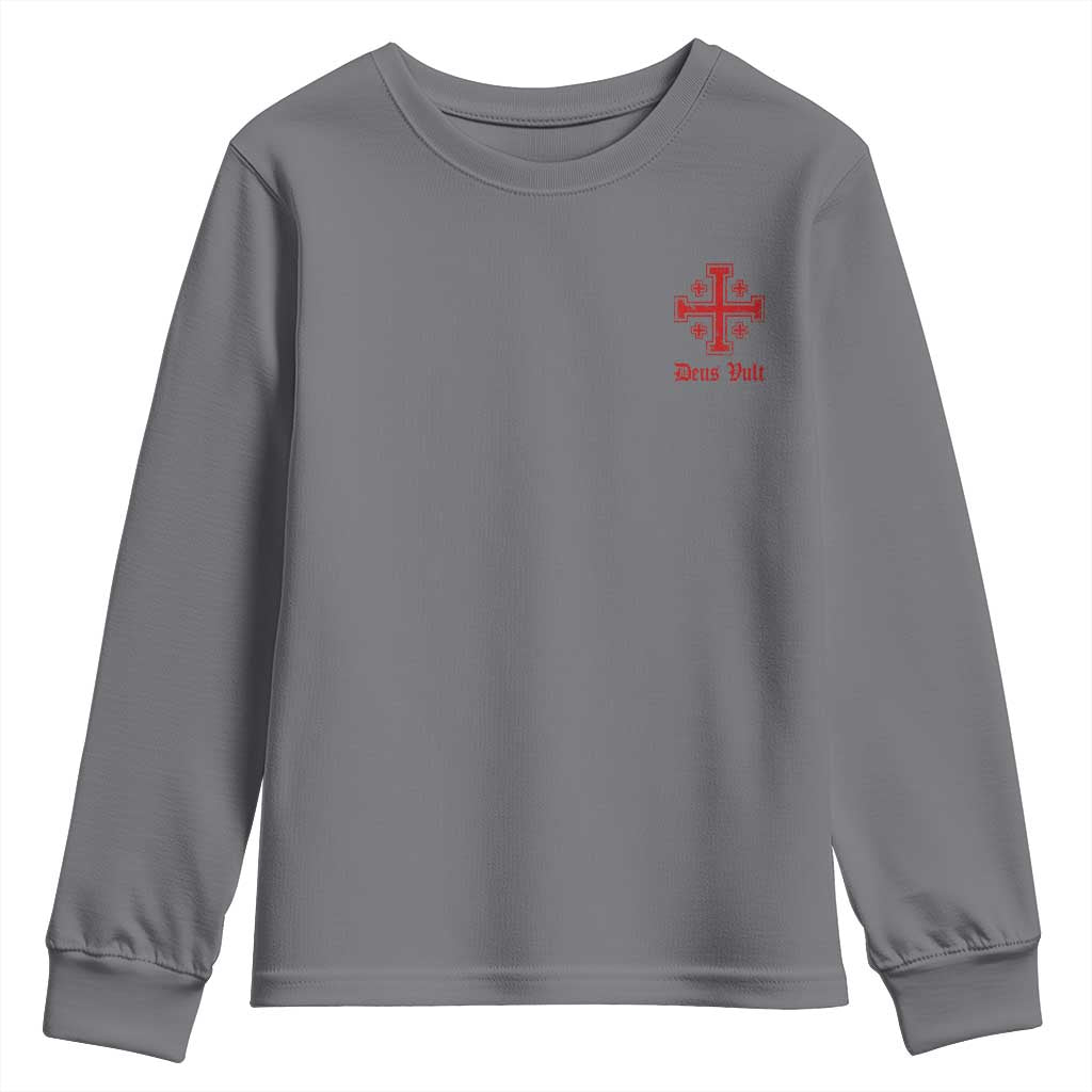 Deus Vult Catholic Knight Templar Jerusalem Cross Youth Sweatshirt TS11 Charcoal Print Your Wear