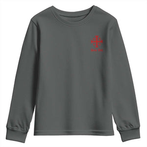 Deus Vult Catholic Knight Templar Jerusalem Cross Youth Sweatshirt TS11 Dark Heather Print Your Wear