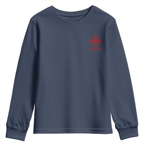 Deus Vult Catholic Knight Templar Jerusalem Cross Youth Sweatshirt TS11 Navy Print Your Wear
