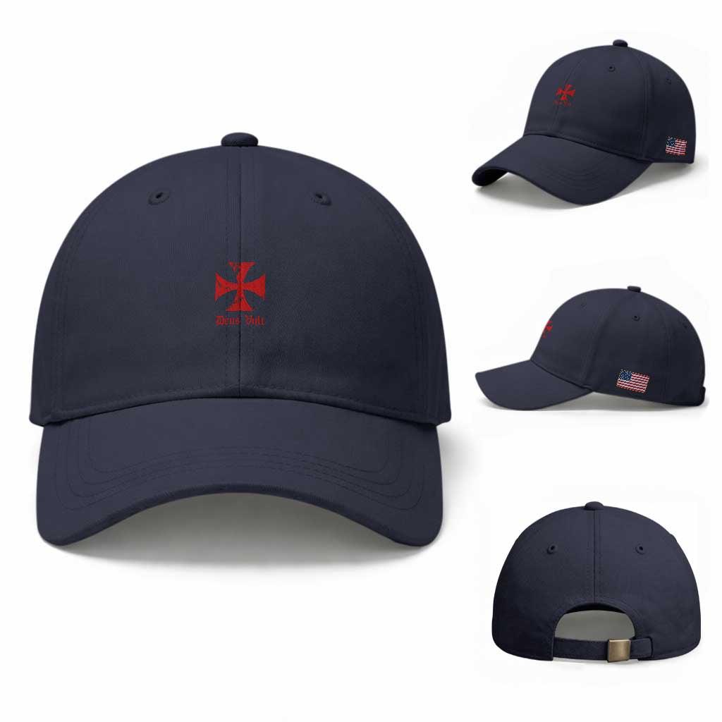 Deus Vult Catholic Knight Templar Crusader Cross Faith Baseball Cap TS11 Baseball Cap Universal Fit Navy Print Your Wear