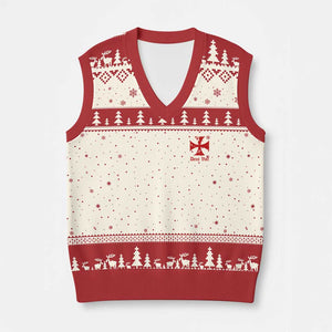 Deus Vult Catholic Knight Templar Crusader Cross Faith V-Neck Knit Sweater Vest TS11 Beige Red Print Your Wear