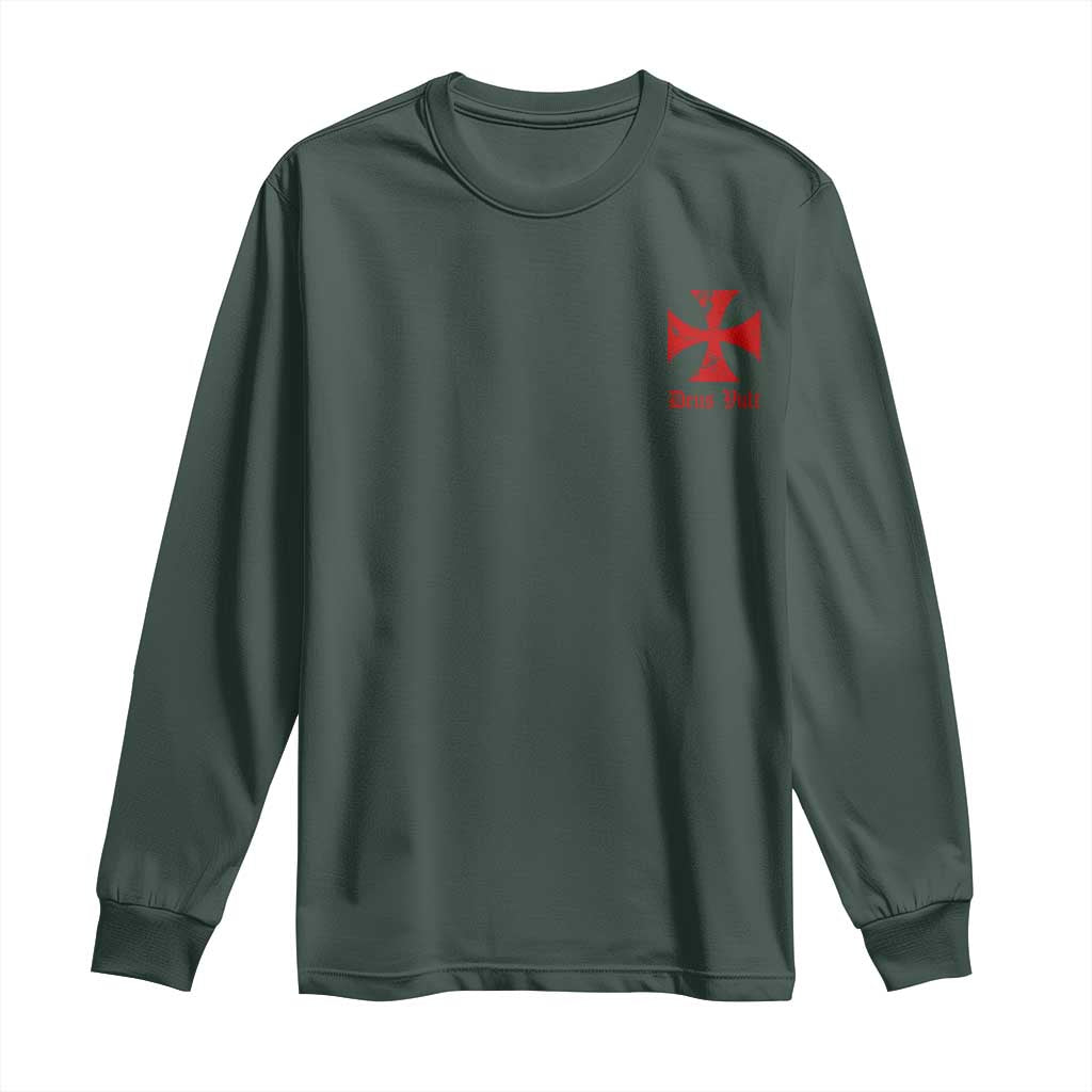 Deus Vult Catholic Knight Templar Crusader Cross Faith Long Sleeve Shirt TS11 Dark Forest Green Print Your Wear