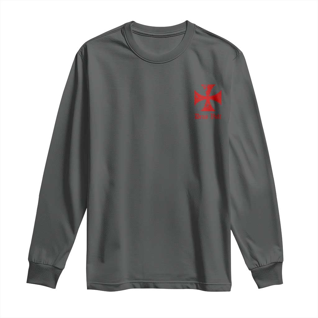 Deus Vult Catholic Knight Templar Crusader Cross Faith Long Sleeve Shirt TS11 Dark Heather Print Your Wear