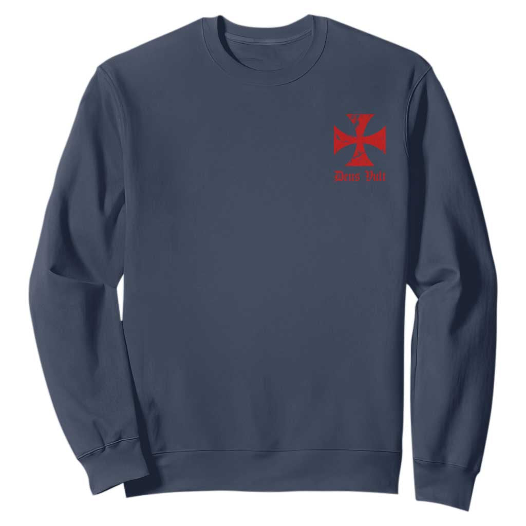 Deus Vult Catholic Knight Templar Crusader Cross Faith Sweatshirt TS11 Navy Print Your Wear