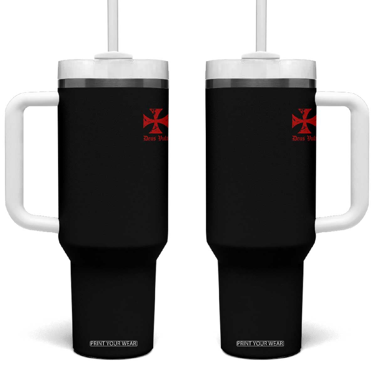 Deus Vult Catholic Knight Templar Crusader Cross Faith Tumbler With Handle TS11 One Size: 40 oz Black Print Your Wear