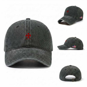 Deus Vult Catholic Knight Templar Crusader Cross Faith Washed Cotton Baseball Cap TS11 Washed Cap Universal Fit Dark Green Print Your Wear