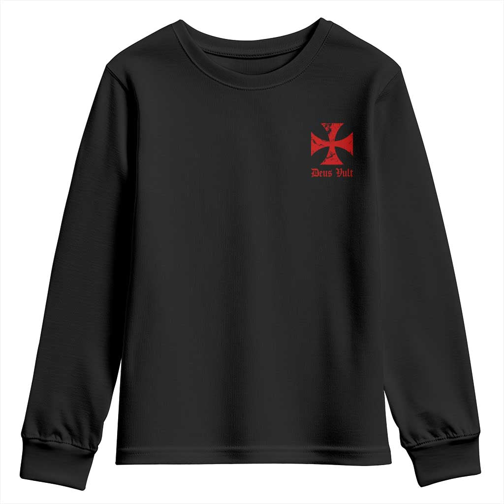 Deus Vult Catholic Knight Templar Crusader Cross Faith Youth Sweatshirt TS11 Black Print Your Wear