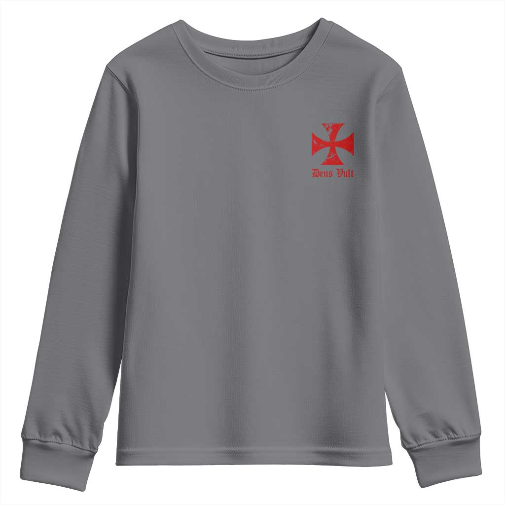 Deus Vult Catholic Knight Templar Crusader Cross Faith Youth Sweatshirt TS11 Charcoal Print Your Wear