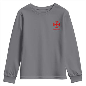Deus Vult Catholic Knight Templar Crusader Cross Faith Youth Sweatshirt TS11 Charcoal Print Your Wear
