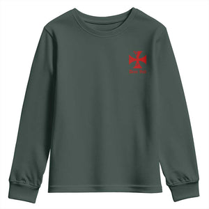Deus Vult Catholic Knight Templar Crusader Cross Faith Youth Sweatshirt TS11 Dark Forest Green Print Your Wear