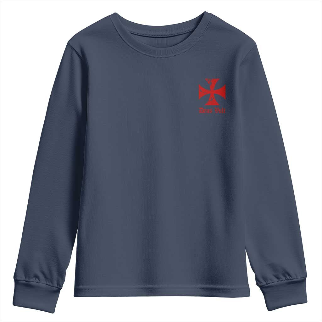Deus Vult Catholic Knight Templar Crusader Cross Faith Youth Sweatshirt TS11 Navy Print Your Wear