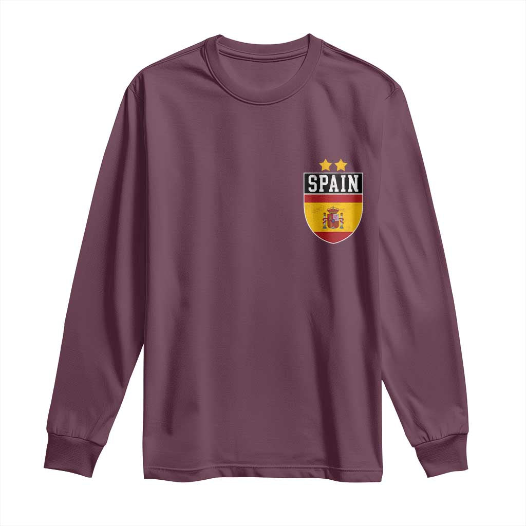 Spain 2nd Star Espana Football Crest Long Sleeve Shirt TS11 Maroon Print Your Wear