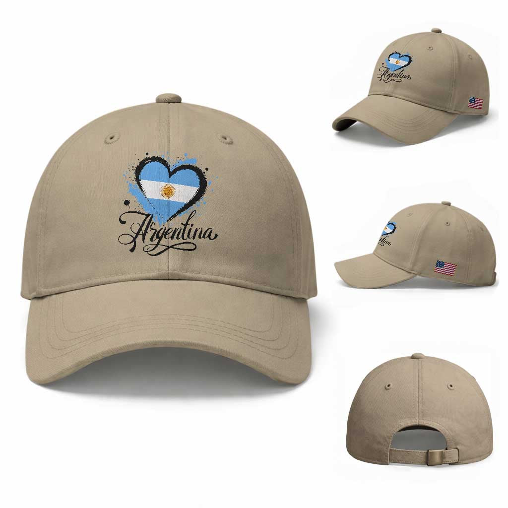 Argentina Heart Argentinian Flag Sun of May Patriotic Baseball Cap TS11 Baseball Cap Universal Fit Khaki Print Your Wear