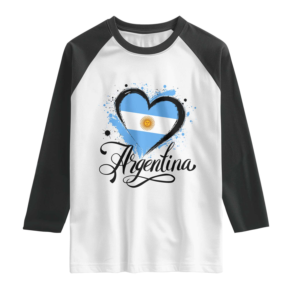 Argentina Heart Argentinian Flag Sun of May Patriotic Raglan Shirt TS11 White Black Print Your Wear