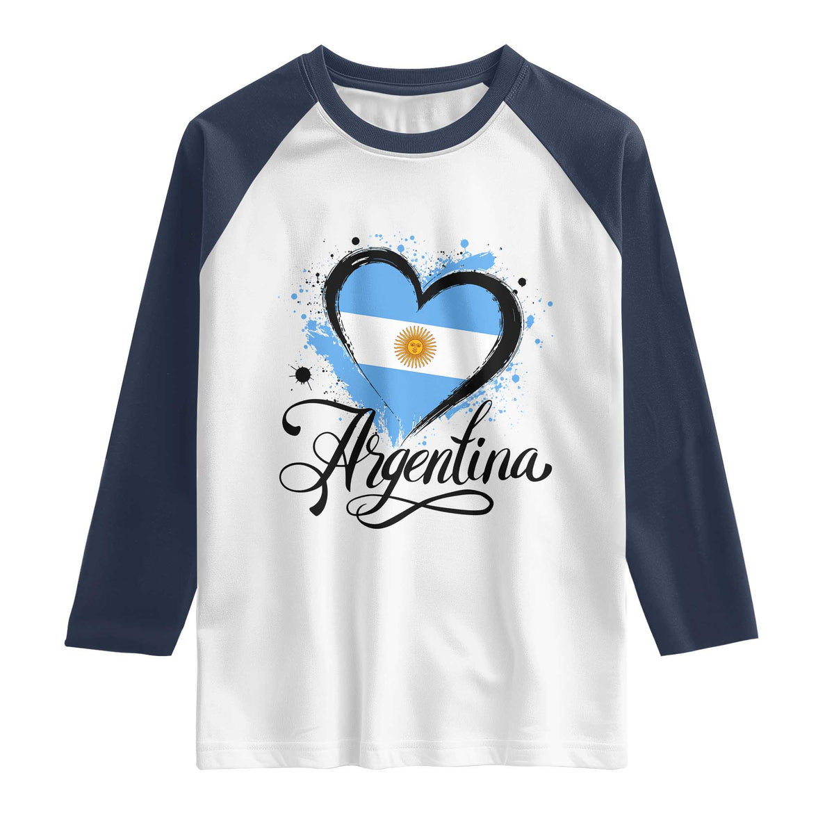 Argentina Heart Argentinian Flag Sun of May Patriotic Raglan Shirt TS11 White Navy Print Your Wear