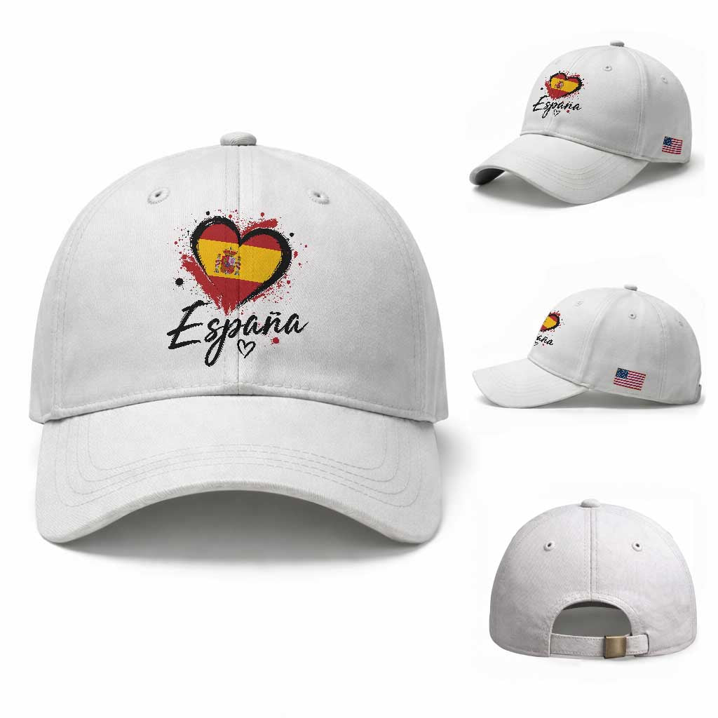 Espana Heart Spanish Flag Patriotic Spain Pride Baseball Cap TS11 Baseball Cap Universal Fit White Print Your Wear