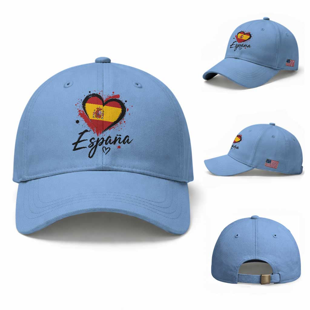 Espana Heart Spanish Flag Patriotic Spain Pride Baseball Cap TS11 Baseball Cap Universal Fit Light Blue Print Your Wear