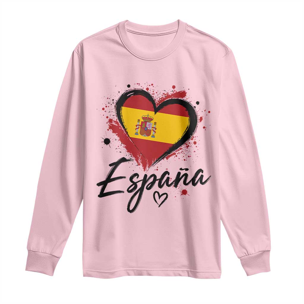 Espana Heart Spanish Flag Patriotic Spain Pride Long Sleeve Shirt TS11 Light Pink Print Your Wear
