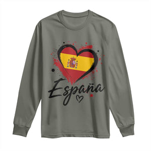 Espana Heart Spanish Flag Patriotic Spain Pride Long Sleeve Shirt TS11 Military Green Print Your Wear