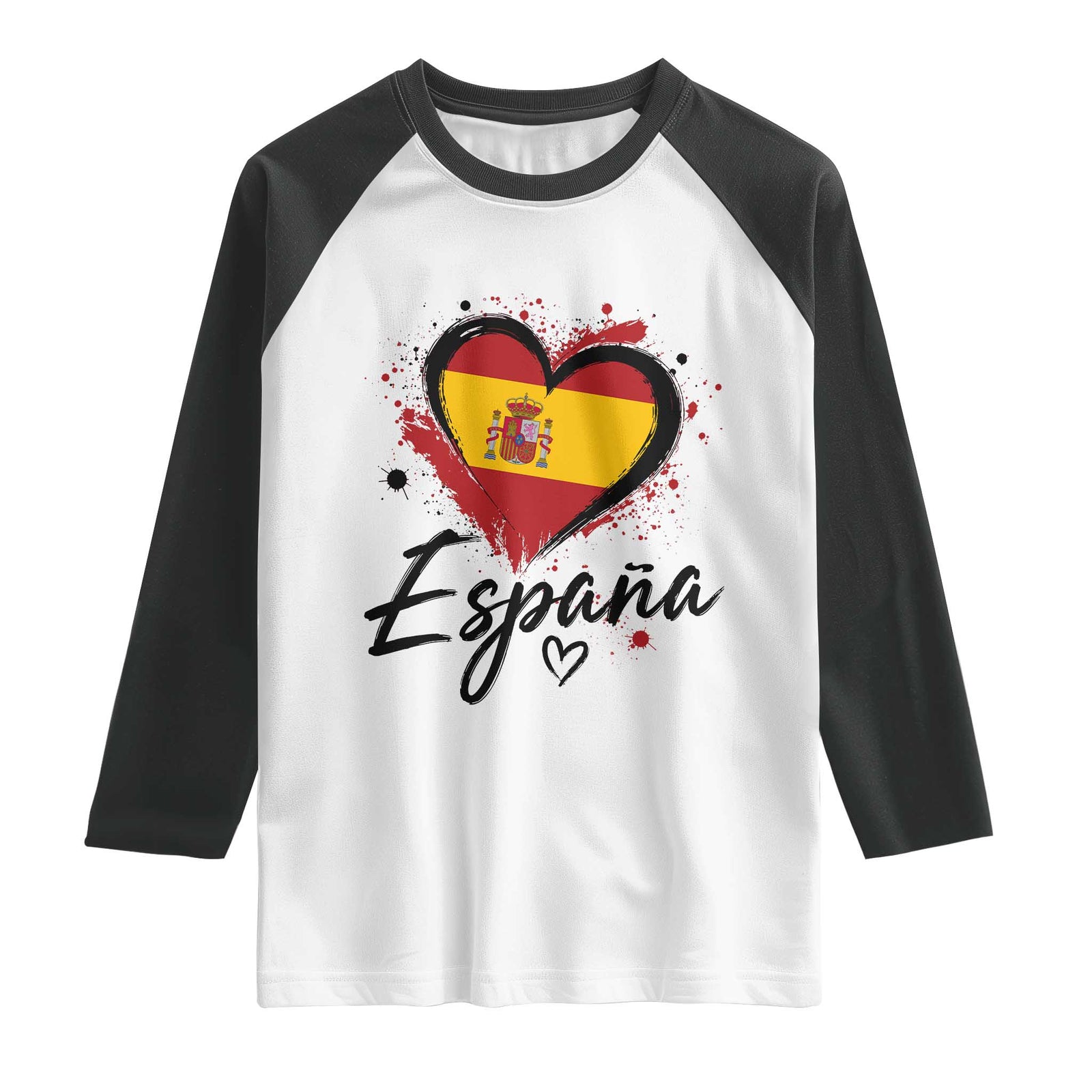 Espana Heart Spanish Flag Patriotic Spain Pride Raglan Shirt TS11 White Black Print Your Wear