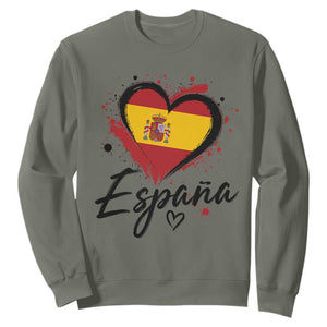 Espana Heart Spanish Flag Patriotic Spain Pride Sweatshirt TS11 Military Green Print Your Wear